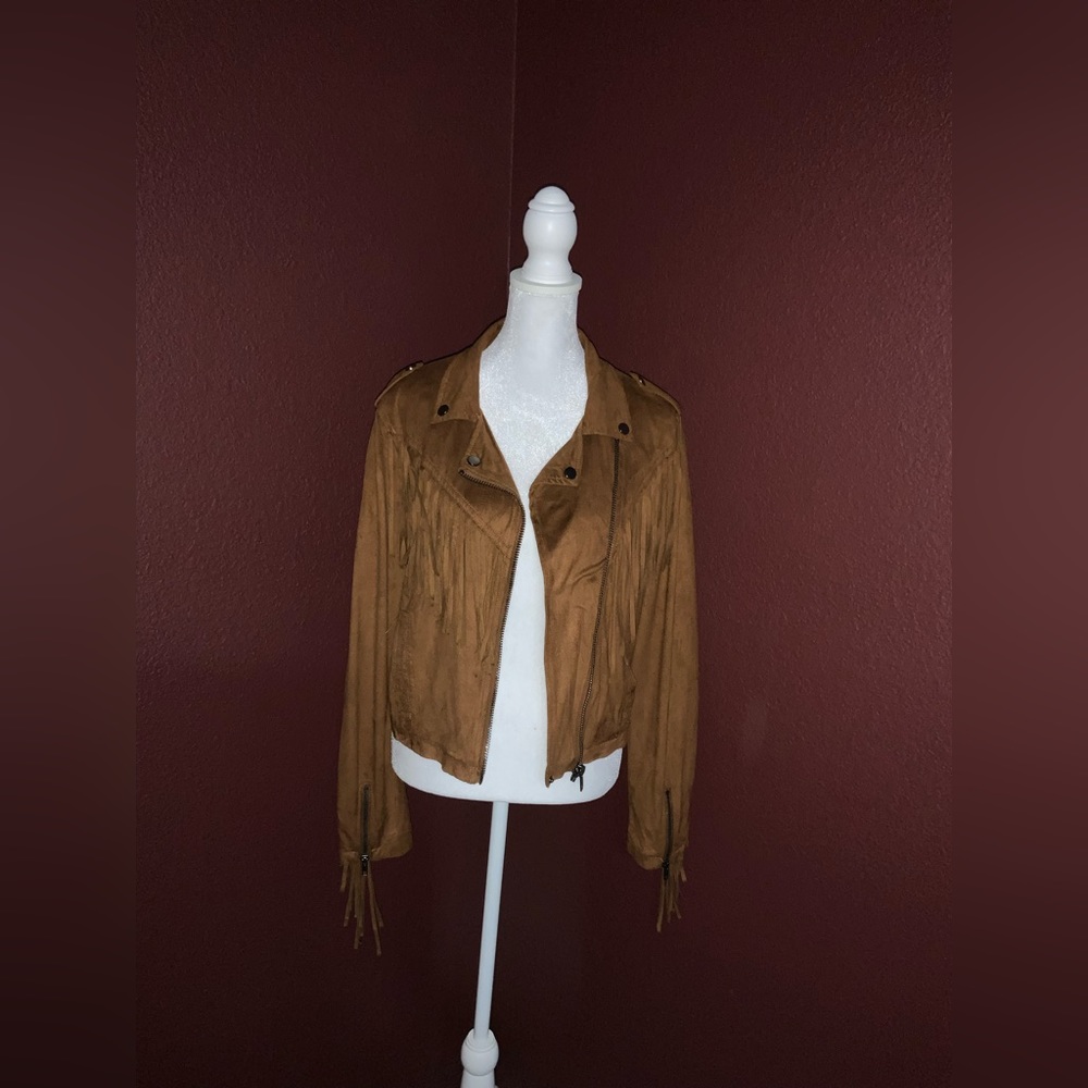 american rag faux suede fringe jacket